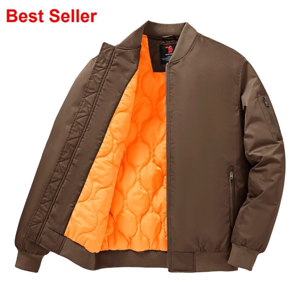Men's Bomber Jacket Full Zip Padded Coats Casual Fall Winter Warm